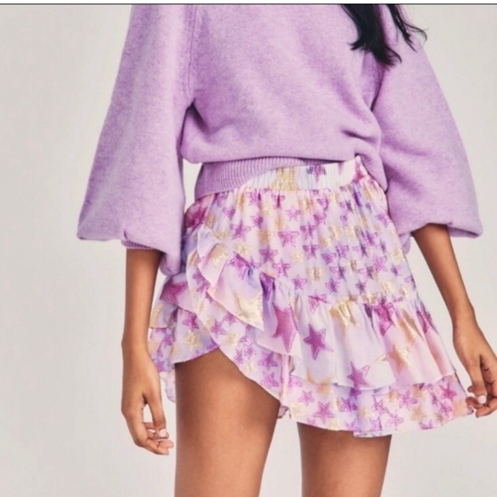 LoveShackFancy Lavender metallic Star Assymetric Ruffle Skirt medium
